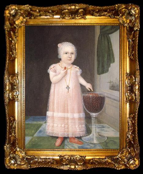 framed  Johnson Joshua Little Girl in Pink with Goblet Filled with Strawberries:A Portrait, ta009-2